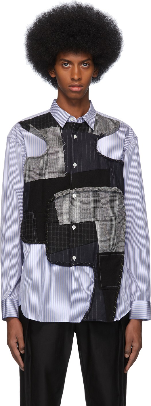 Comme Des Garcons Blue & Black Stripe Multifabric Shirt Comme Des Garcons Blue & Black Stripe Multifabric Shirt