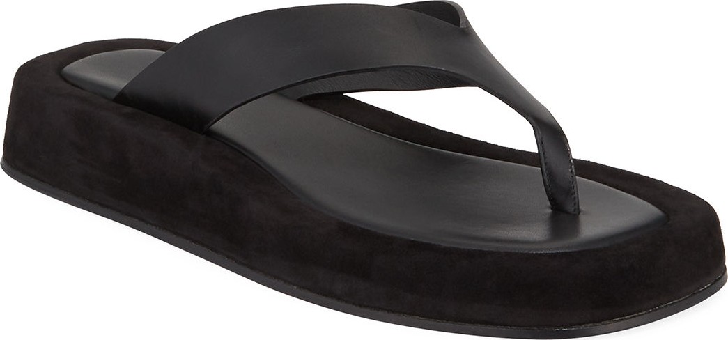 THE ROW Ginza Leather Platform Thong Sandals