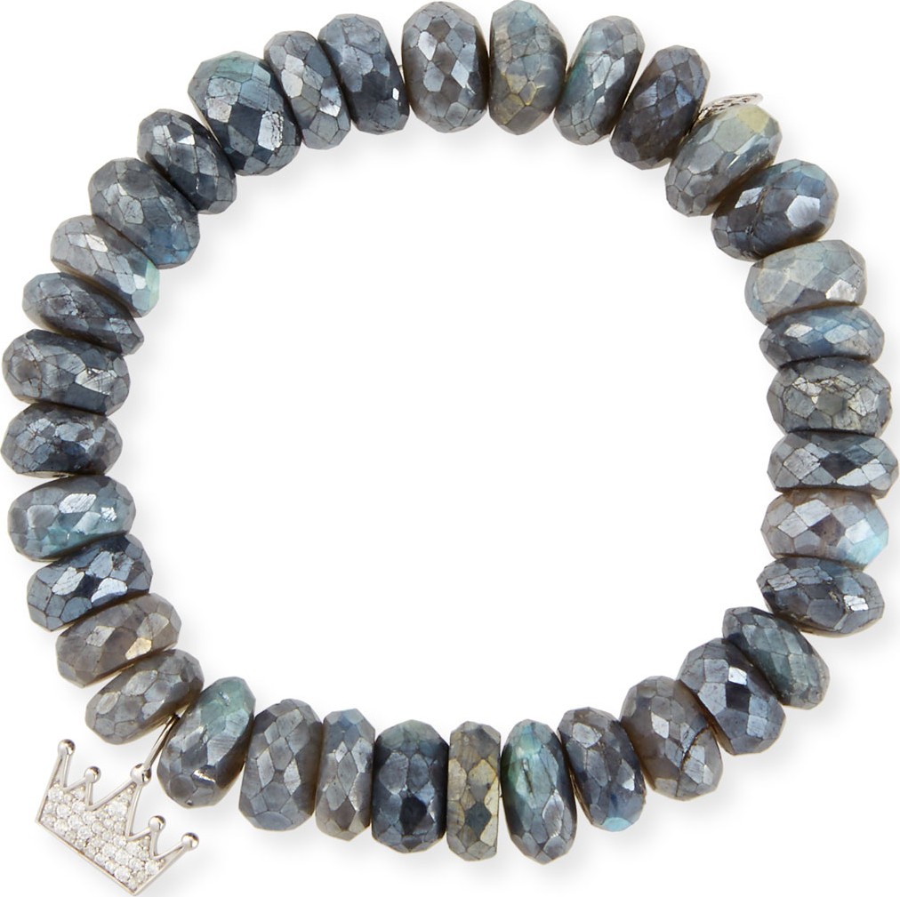 Sydney Evan 10mm Labradorite Beaded Bracelet with Diamond Crown Charm