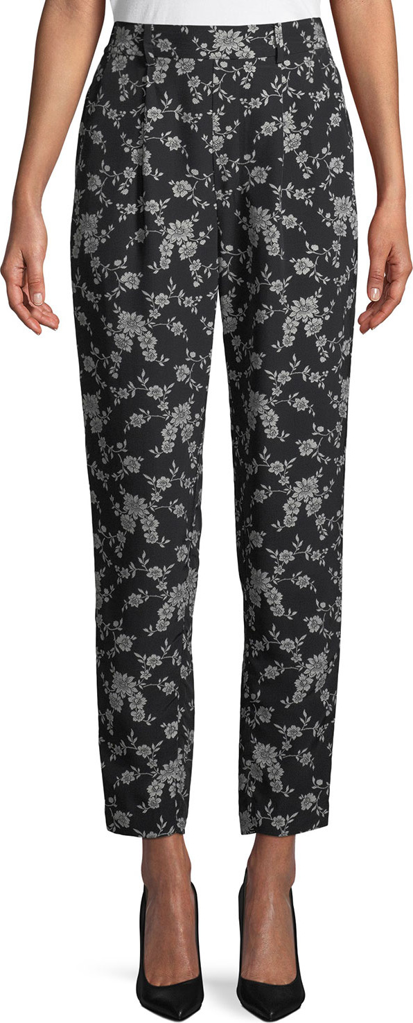 Co Stovepipe Floral-Print Straight-Leg Gabardine Pants