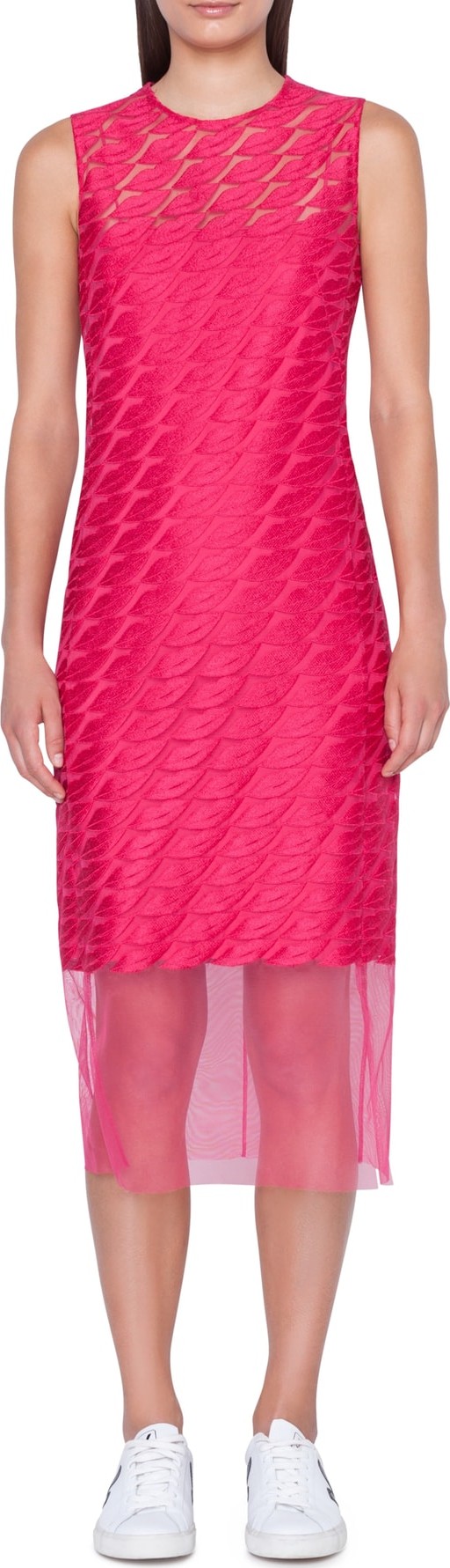 Akris Lip Embroidered Tulle Overlay Dress