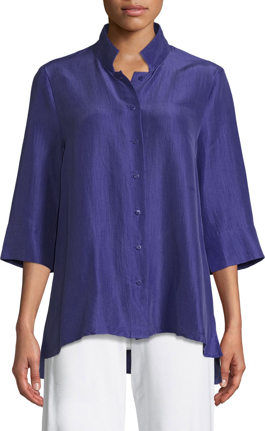 Eileen Fisher 3/4-Sleeve Silk Doupioni Shirt