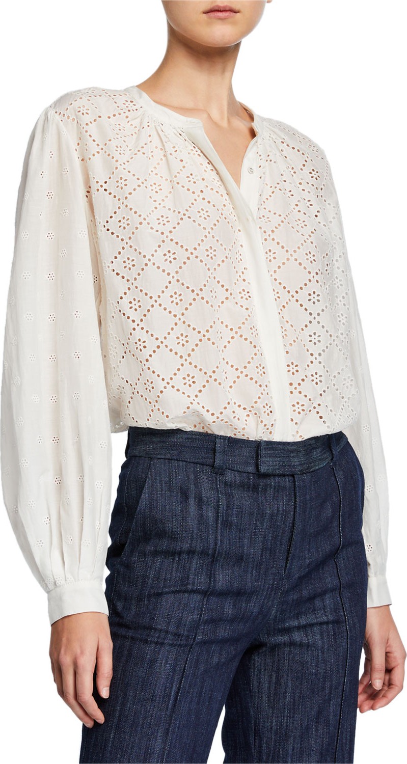 Joie Janah Balloon-Sleeve Eyelet Top