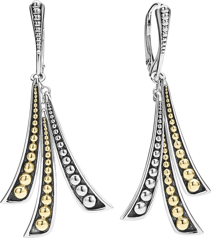 LAGOS Signature Caviar 3-Curve Drop Earrings w/ 18k Gold