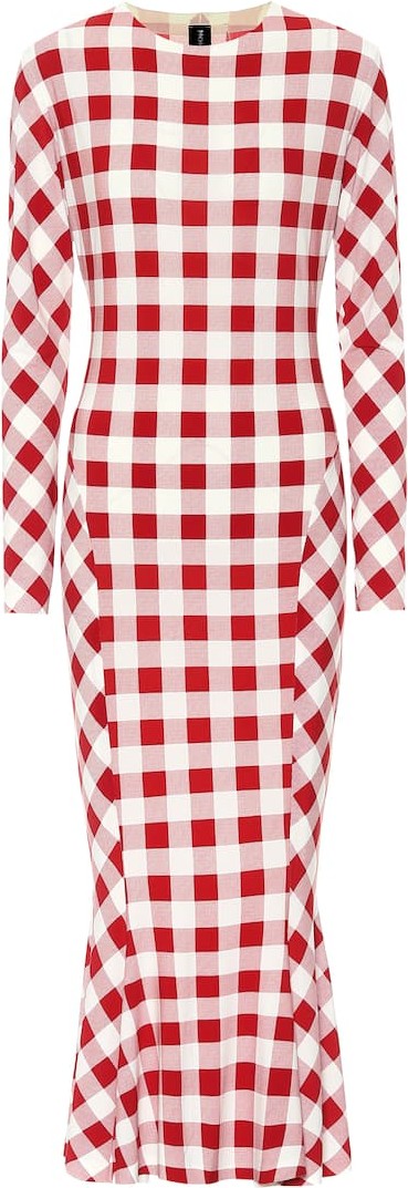 Norma Kamali Checked stretch-jersey midi dress