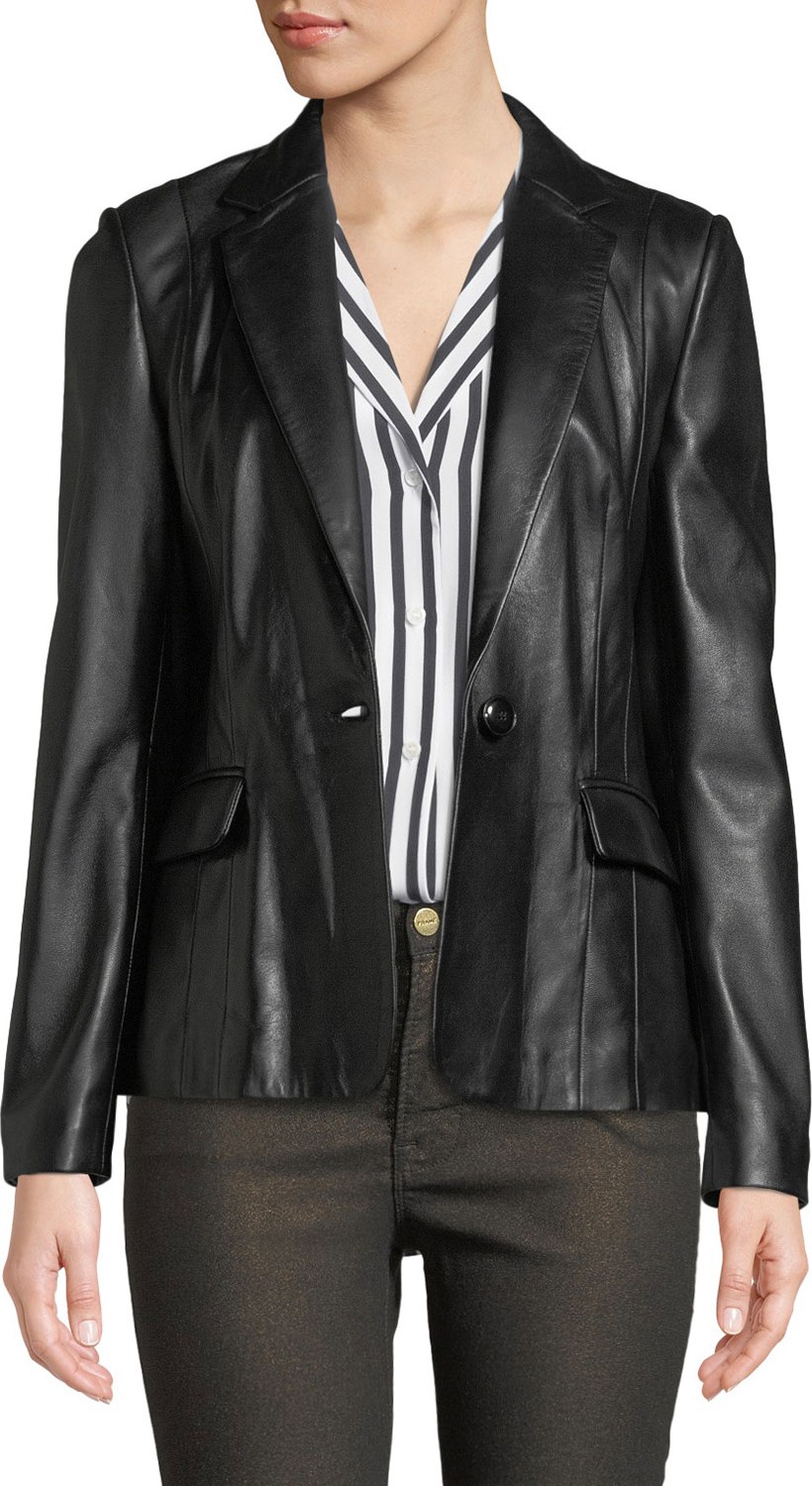 FRAME DENIM Schoolboy Single-Button Leather Blazer