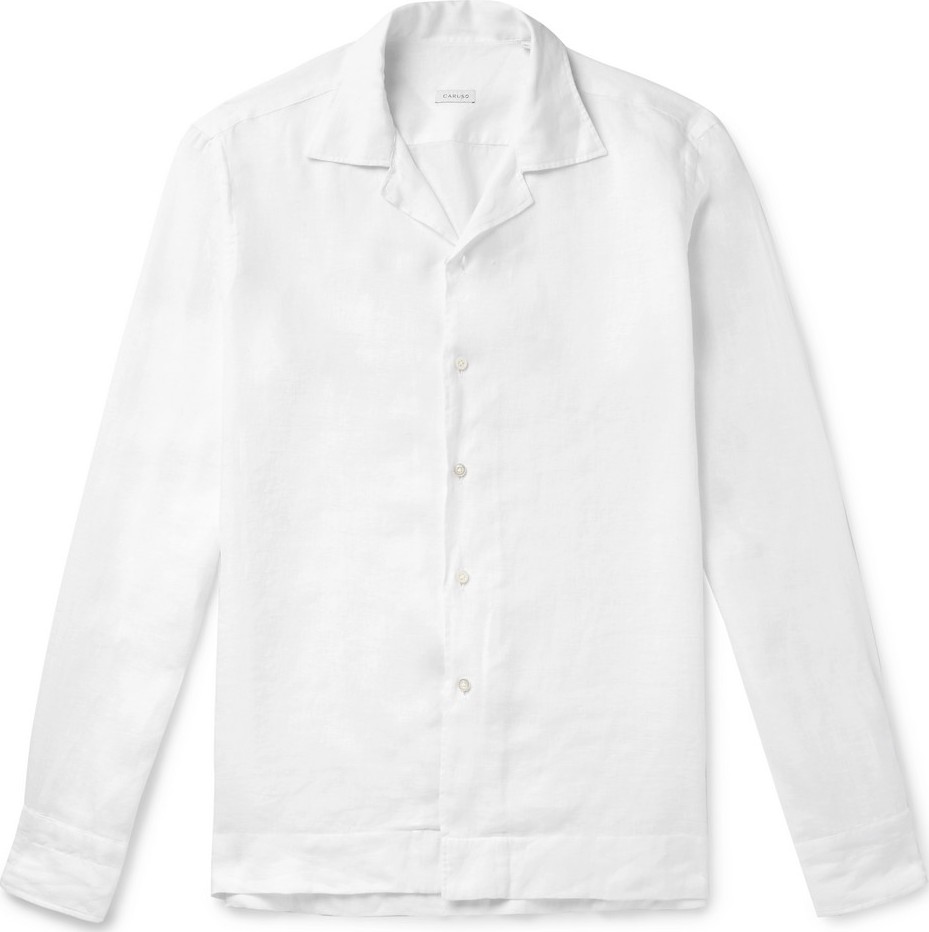 Caruso White Camp-Collar Linen Shirt