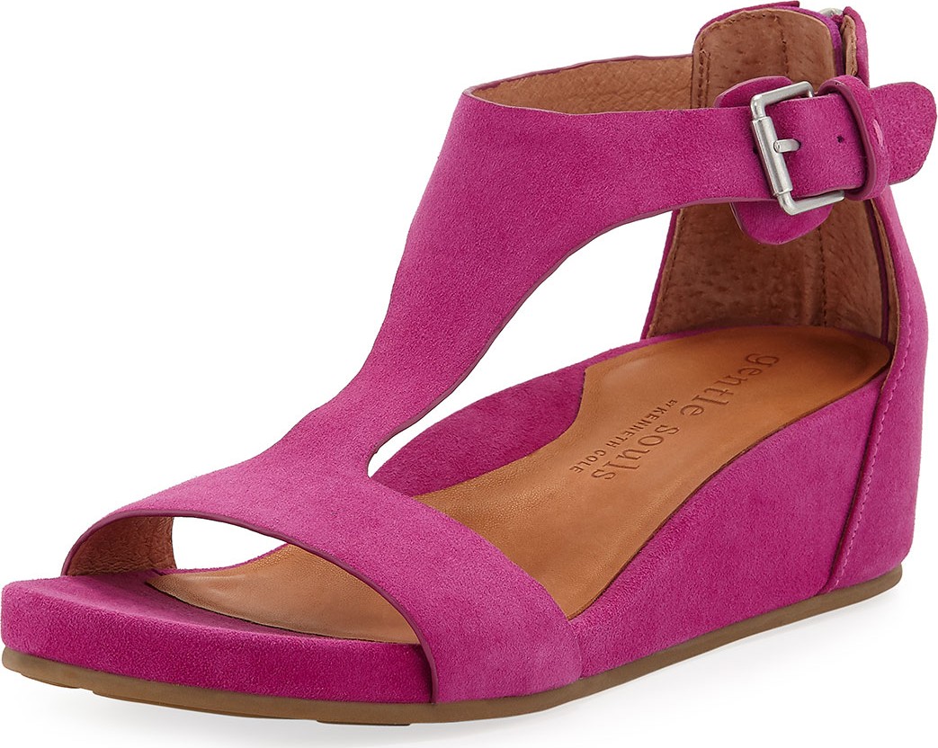Gentle Souls Gisele Suede Demi-Wedge T-Strap Sandals
