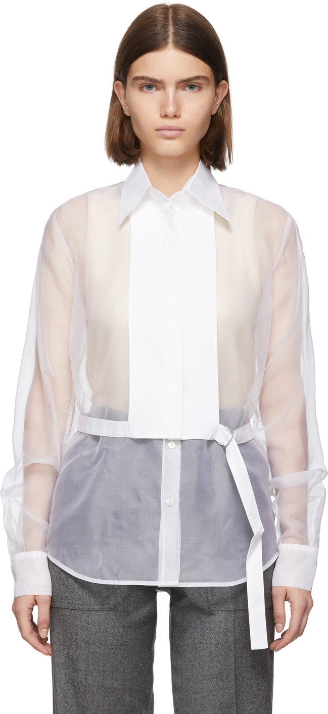 Helmut Lang White Silk Organza Detachable Bib Shirt