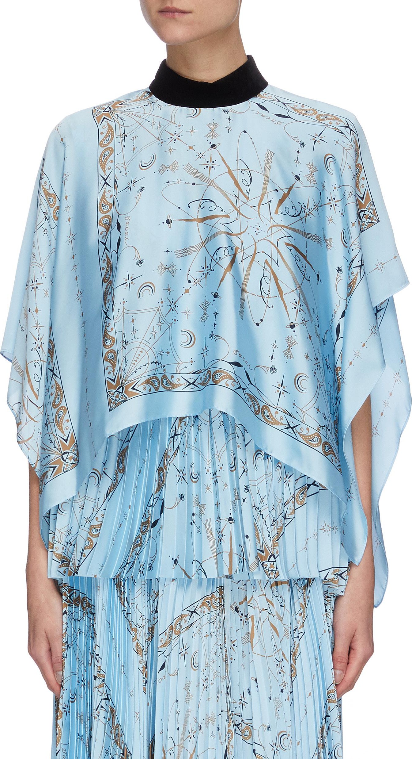 Sacai x Dr Woo bandana print pleat cape top