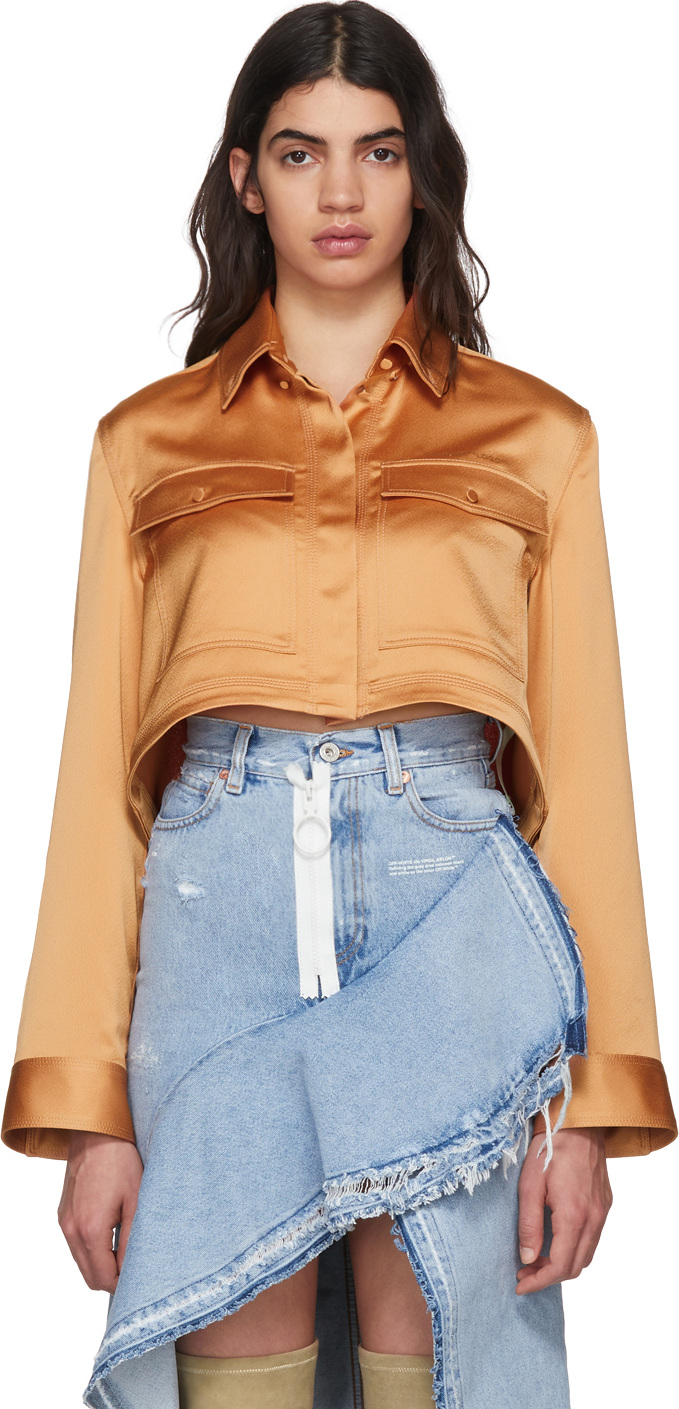 Off White Beige Pajama Cropped Shirt