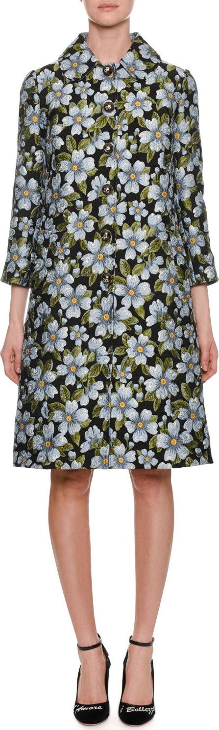 Dolce & Gabbana Single-Breasted Floral-Jacquard A-Line Coat