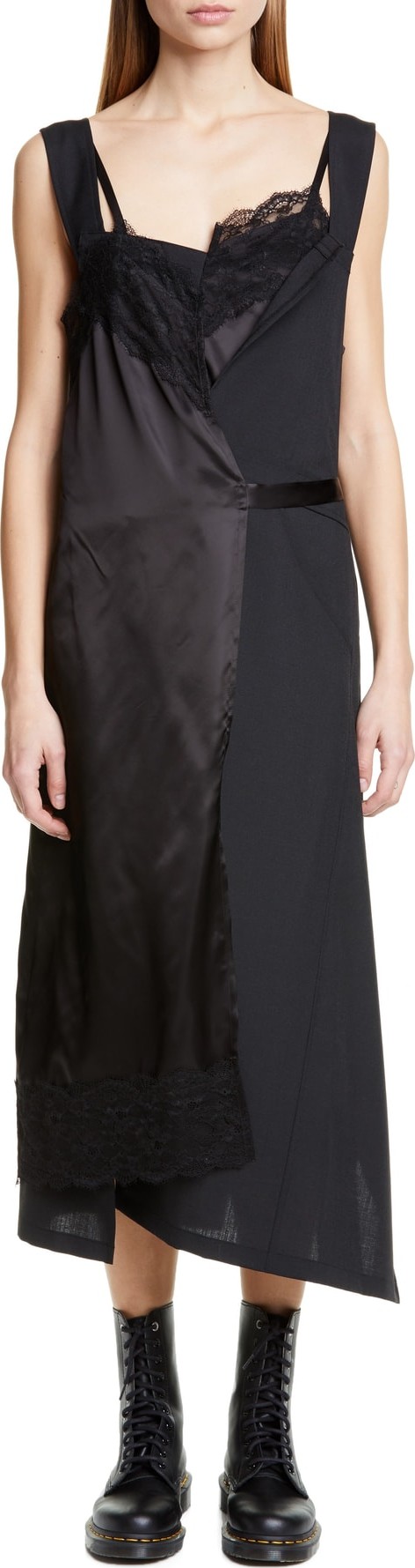 Junya Watanabe Asymmetrical Wool & Satin Midi Dress