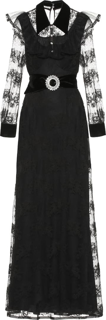 Miu Miu Embellished velvet-trimmed lace gown