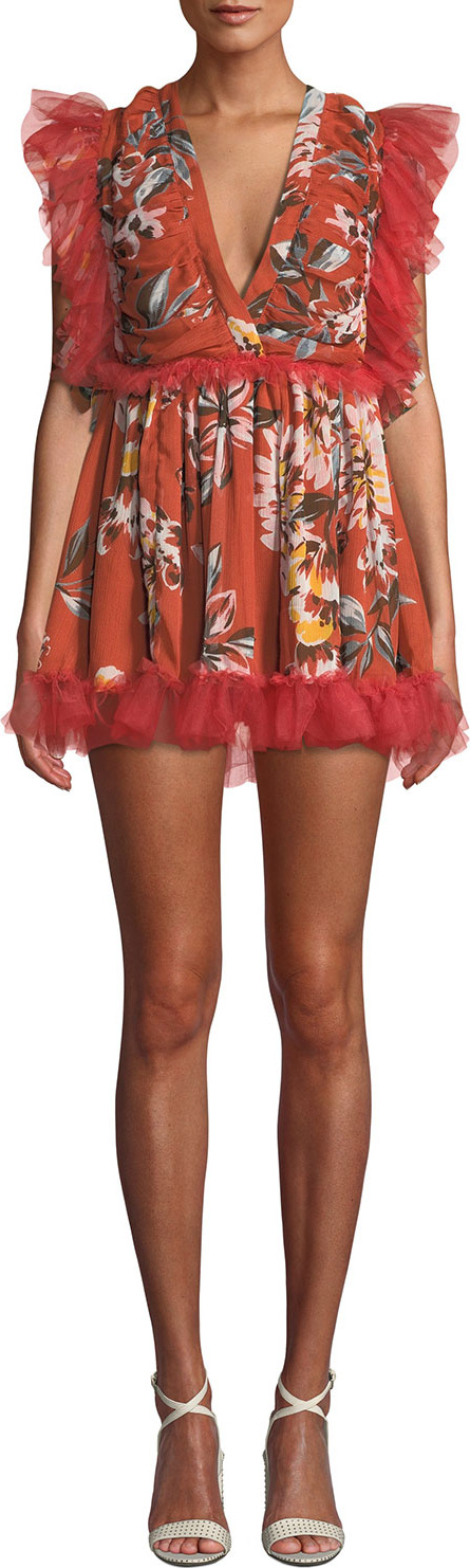 TULAROSA Amelia Shirred Ruffle Floral Mini Dress