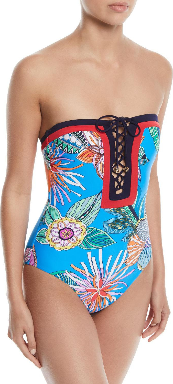 Trina Turk Tahiti Lace-Up One-Piece Swimsuit