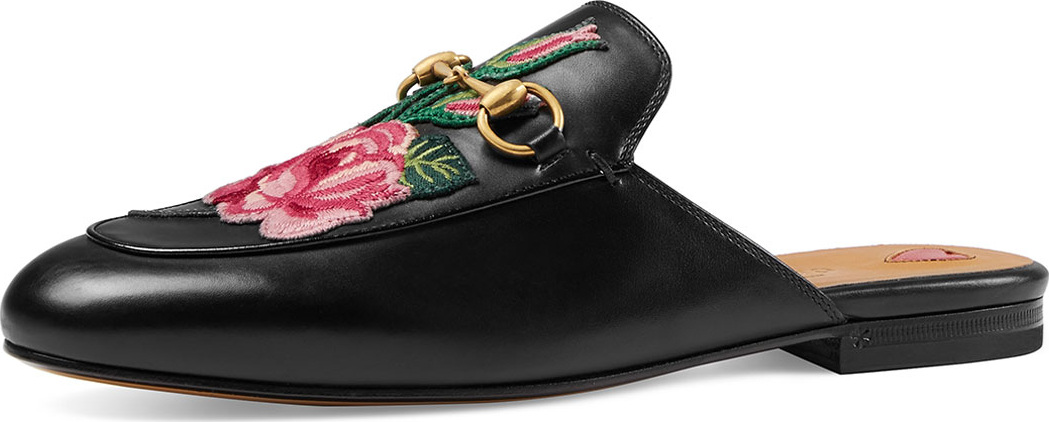 Gucci Princetown Bloom Floral Slipper, Black