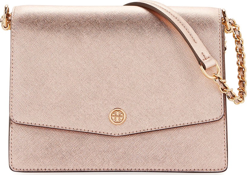 Tory Burch Robinson Metallic Leather Flap Shoulder Bag
