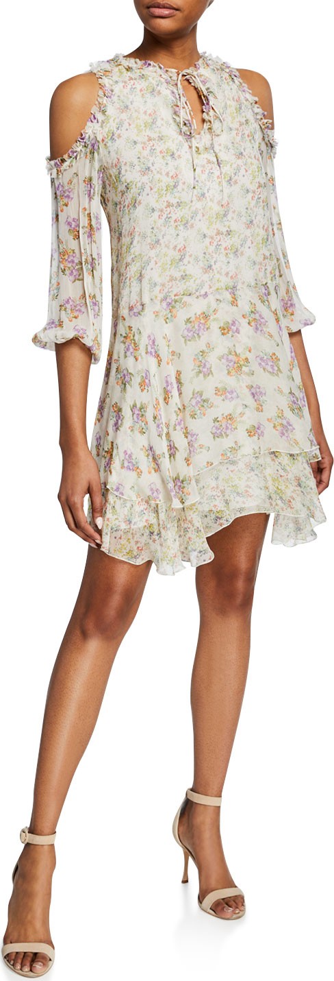 Alice + Olivia Glynda Cold-Shoulder Ruffle Dress