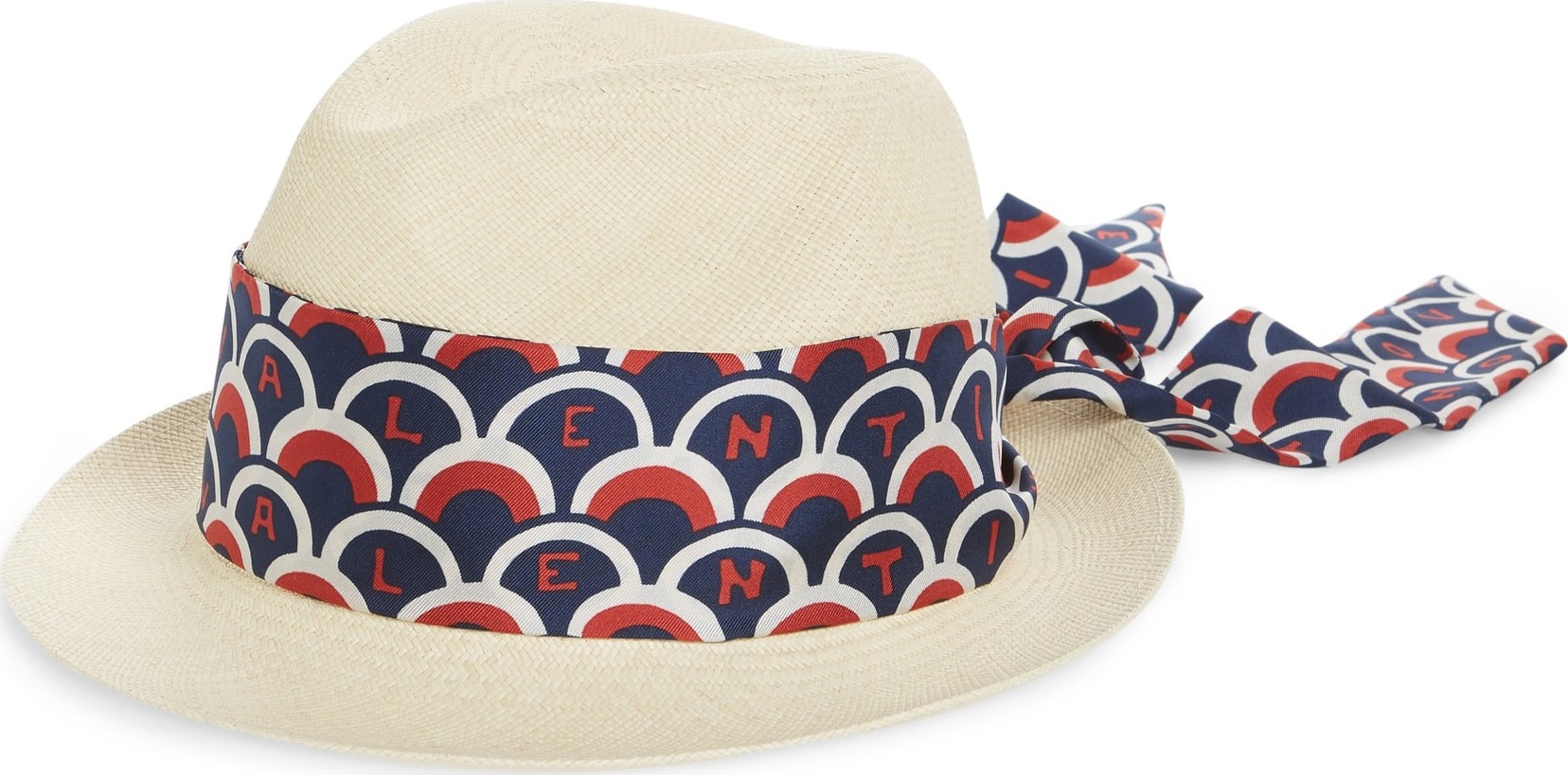 Valentino Logo Scarf Straw Hat