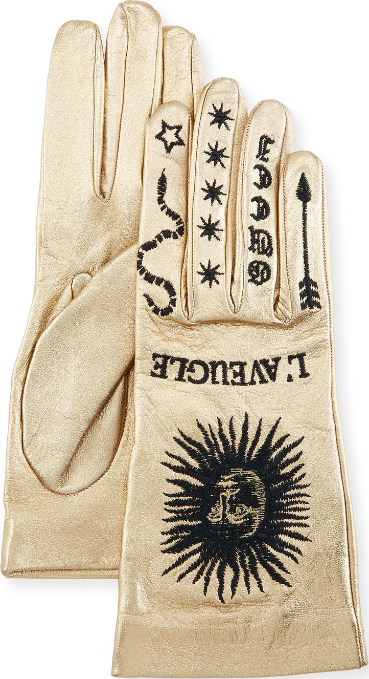 Gucci Melissa Metallic Leather Embroidered Gloves