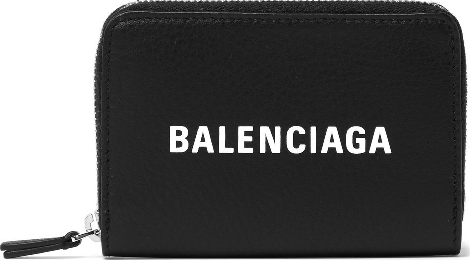Balenciaga Logo-Print Textured-Leather Zip-Around Wallet