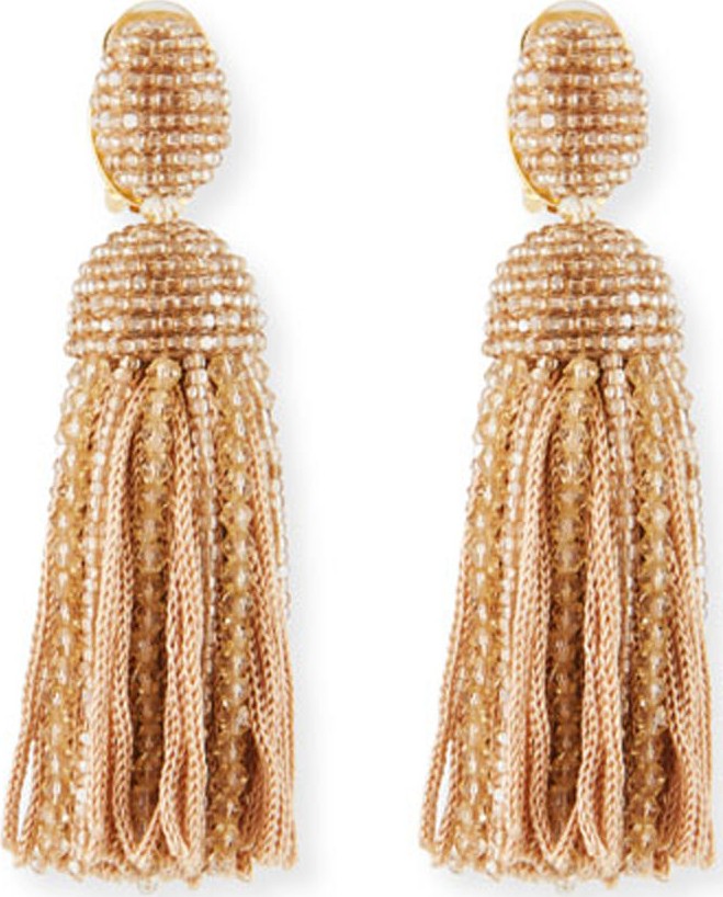 Oscar De La Renta Short Clip-On Bead & Silk Tassel Earrings