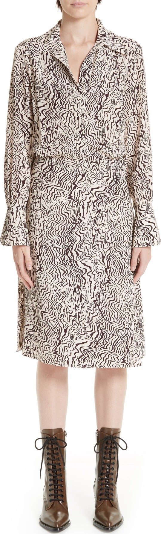Chloe Wave Print Silk Shirtdress