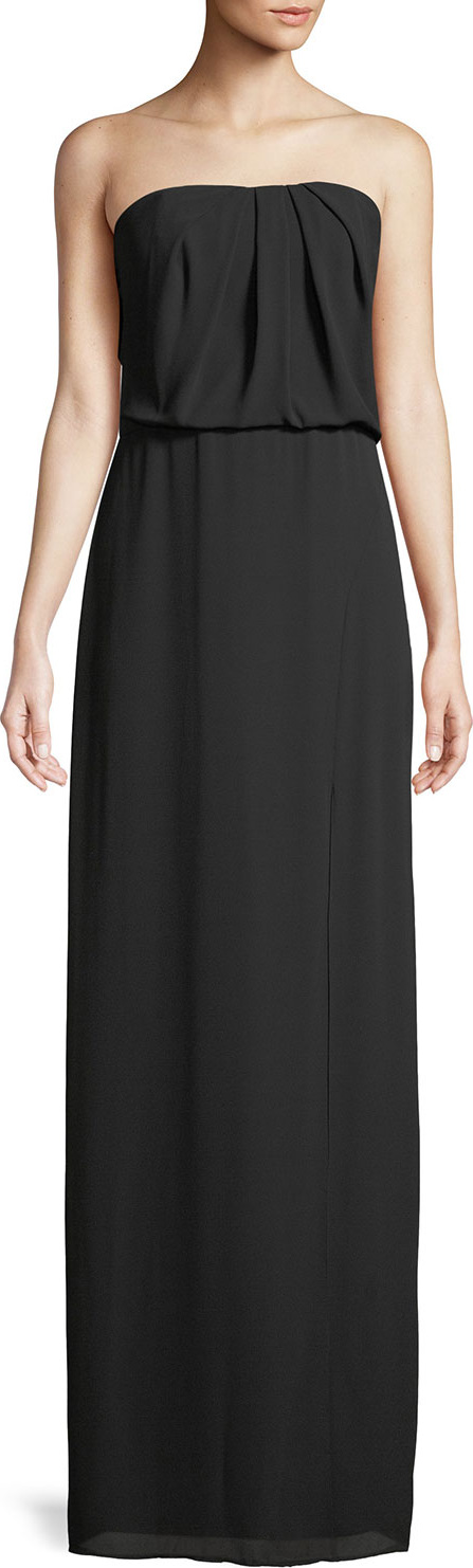 HALSTON HERITAGE Strapless Flowy Drape-Back Gown