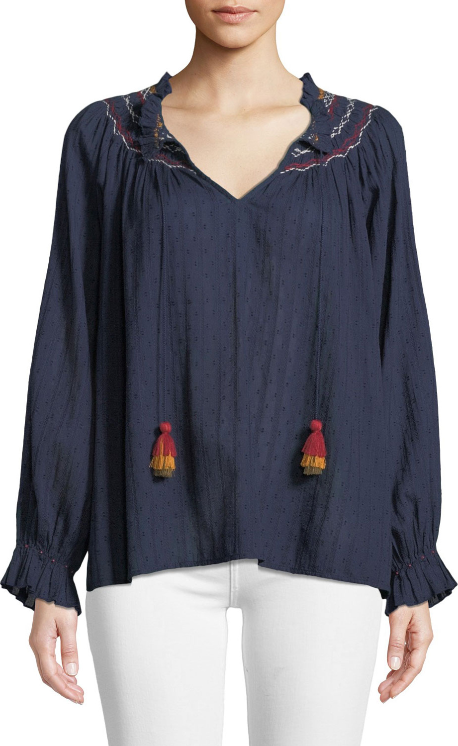 Velvet By Graham & Spencer Trudie Embroidered V-Neck Blouse