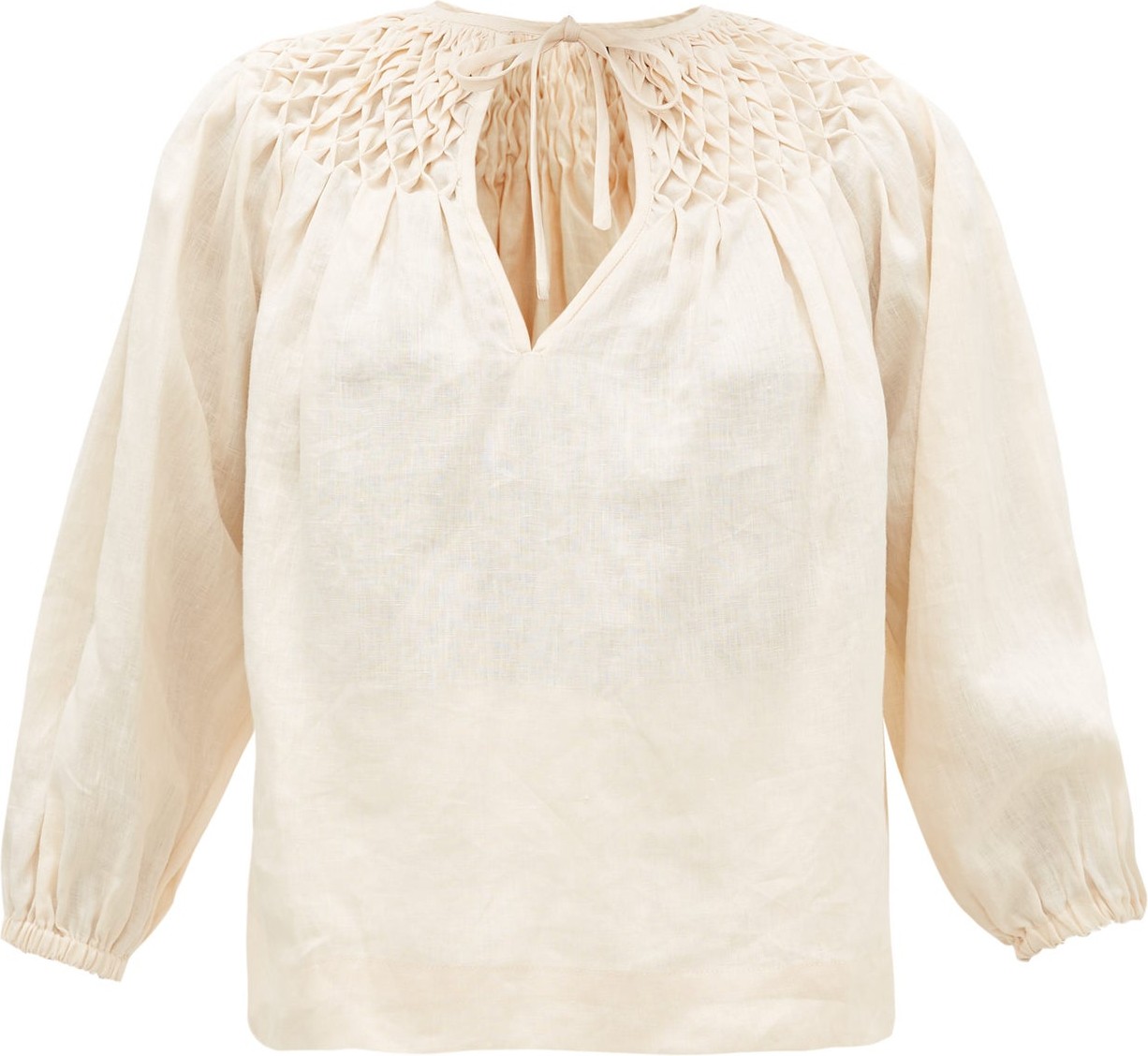 Innika Choo Hope Filthorts smocked linen-poplin blouse