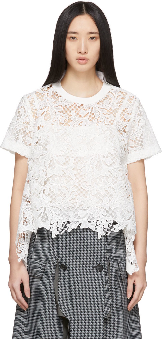 Sacai White Embroidered Lace Top