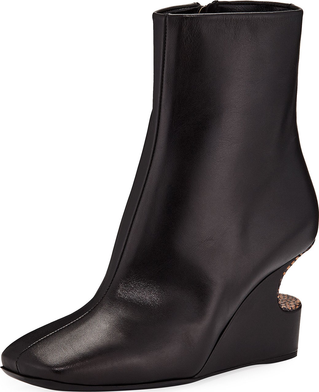 Dries Van Noten Leather Carved-Out Wedge Booties