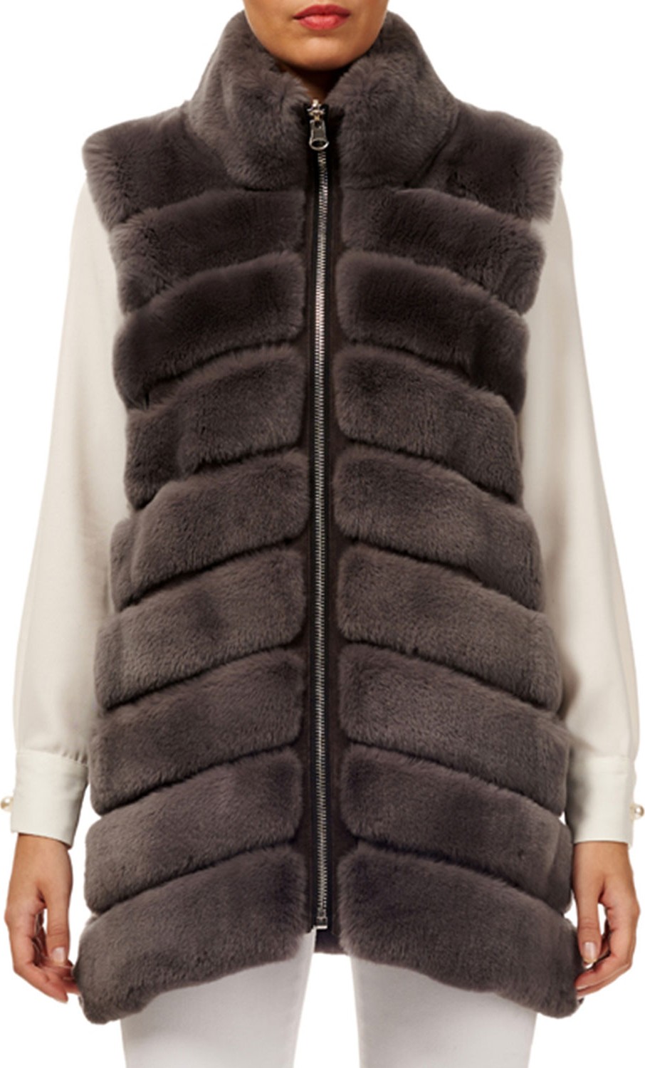 Gorski Horizontal Rex Rabbit Fur Reversible Zip-Front Vest