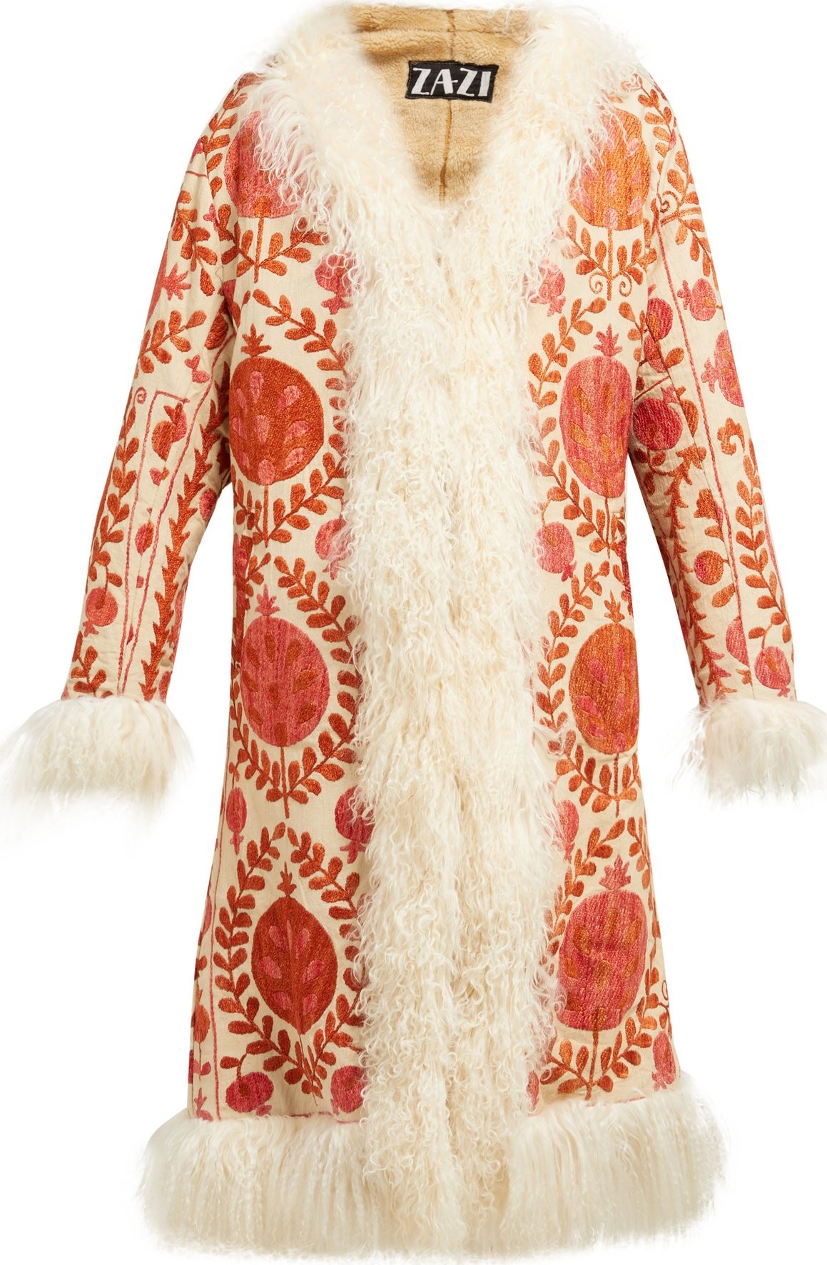 Zazi Vintage Suzani embroidered shearling-lined coat