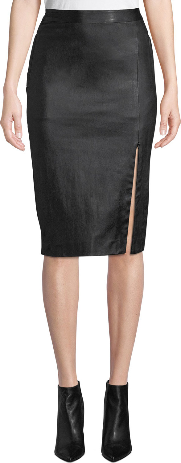 Theory Bristol Leather Zip-Front Pencil Skirt