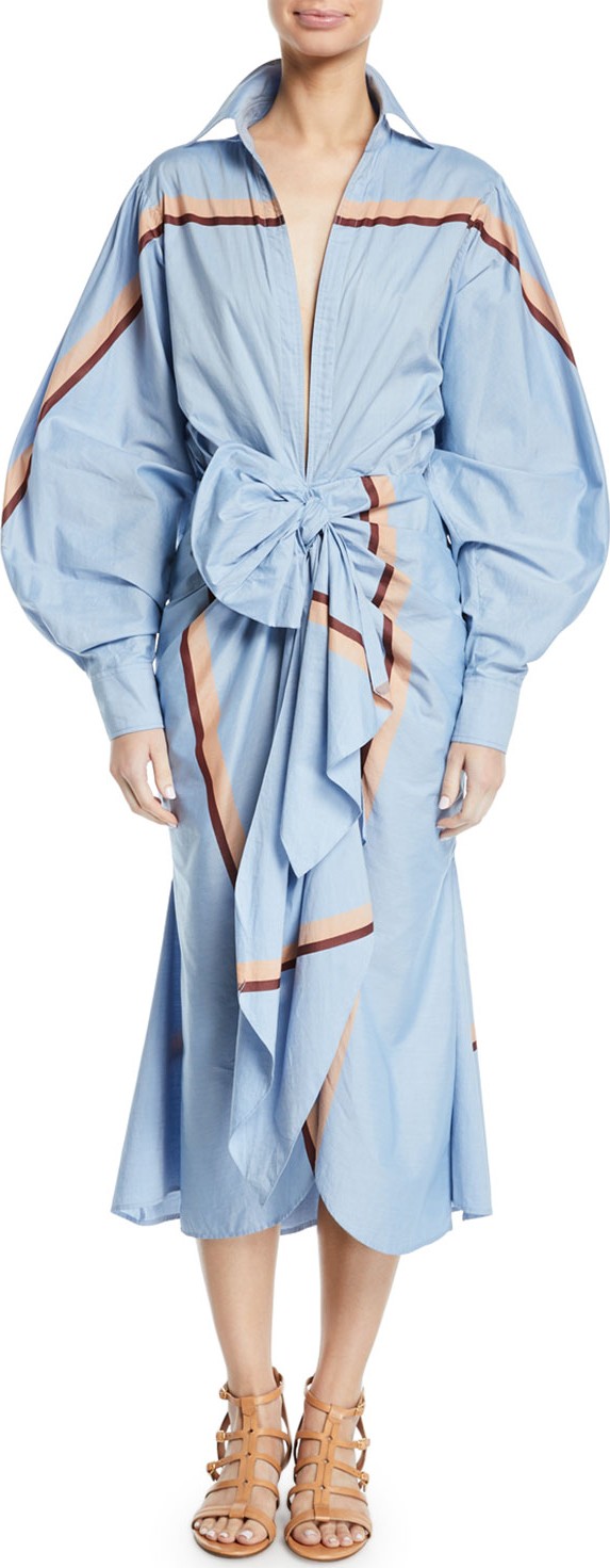 Johanna Ortiz Striped Cotton Tie-Waist Dress