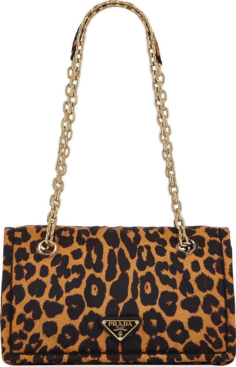 Prada Leopard-Print Nylon Shoulder Bag