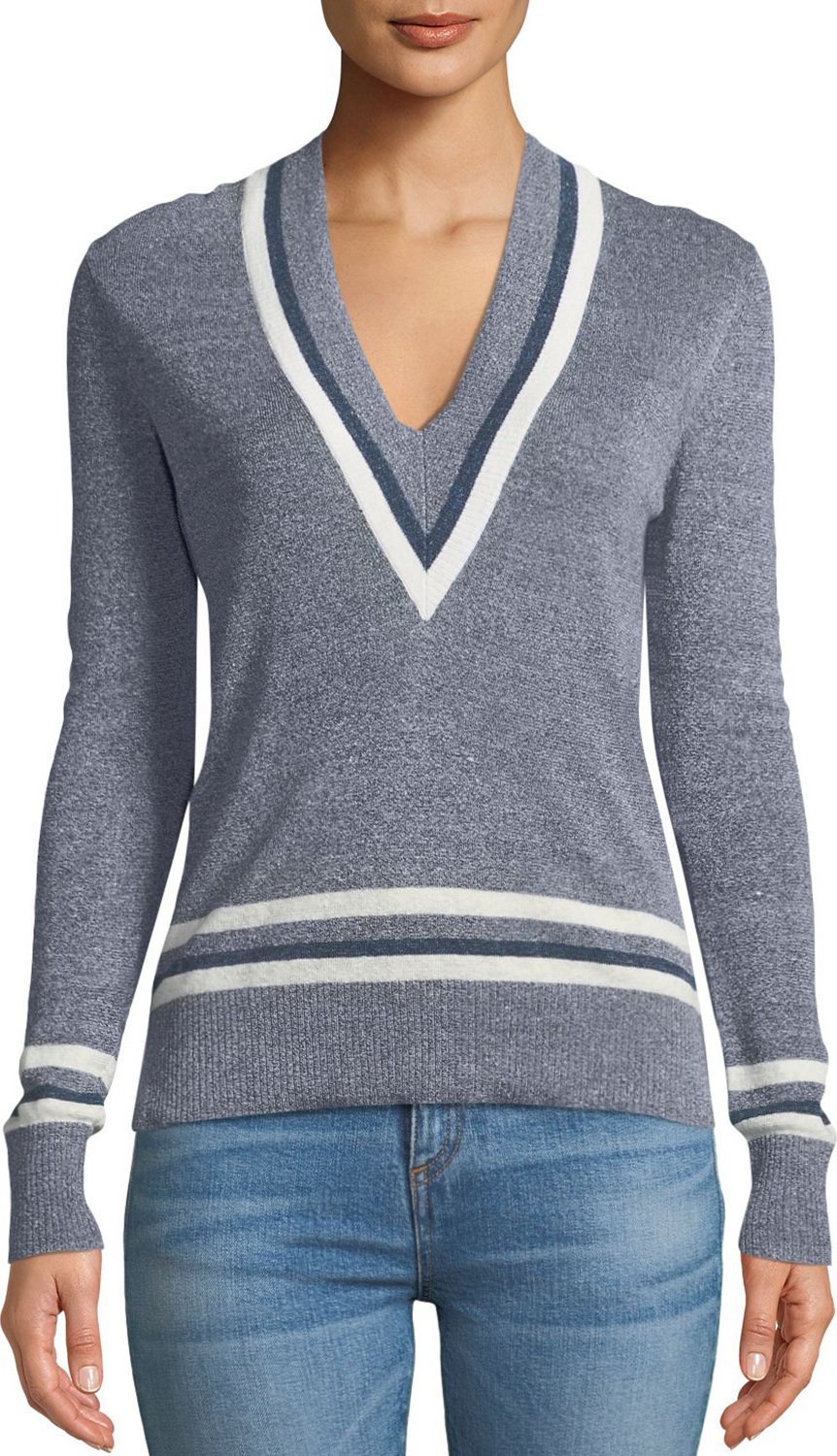 Veronica Beard Walton V-Neck Long-Sleeve Melangé Sweater