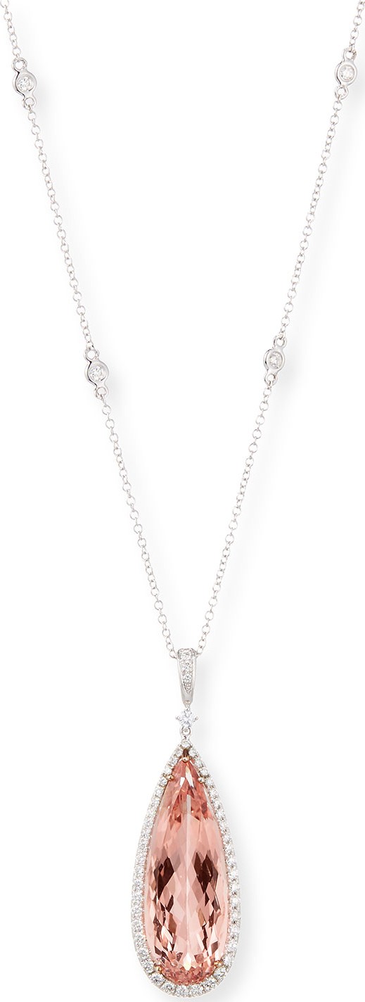 Frederic Sage Oak Morganite Pendant Necklace with Diamonds in 18K White Gold