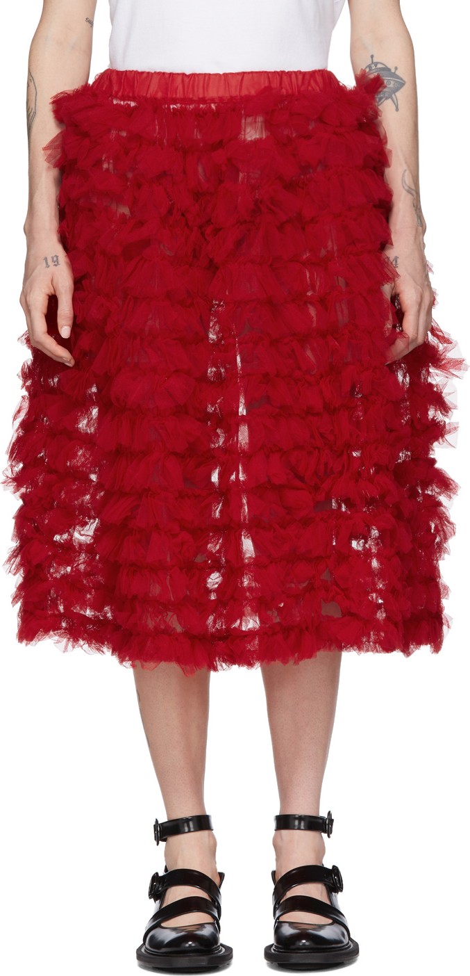 Comme Des Garçons Girl Red Tulle Ruffle Skirt