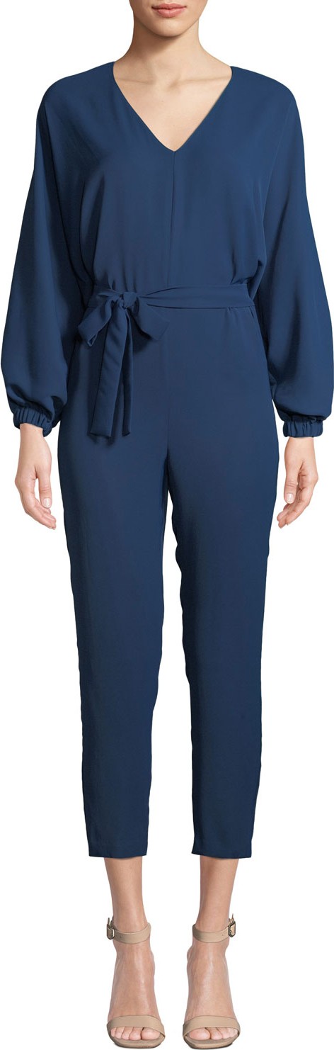 Amanda Uprichard Soraya Belted Long-Sleeve Cropped Jumpsuit