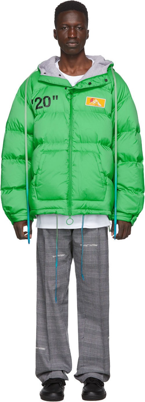 Off White Green Down Zipped Puffer Jacket