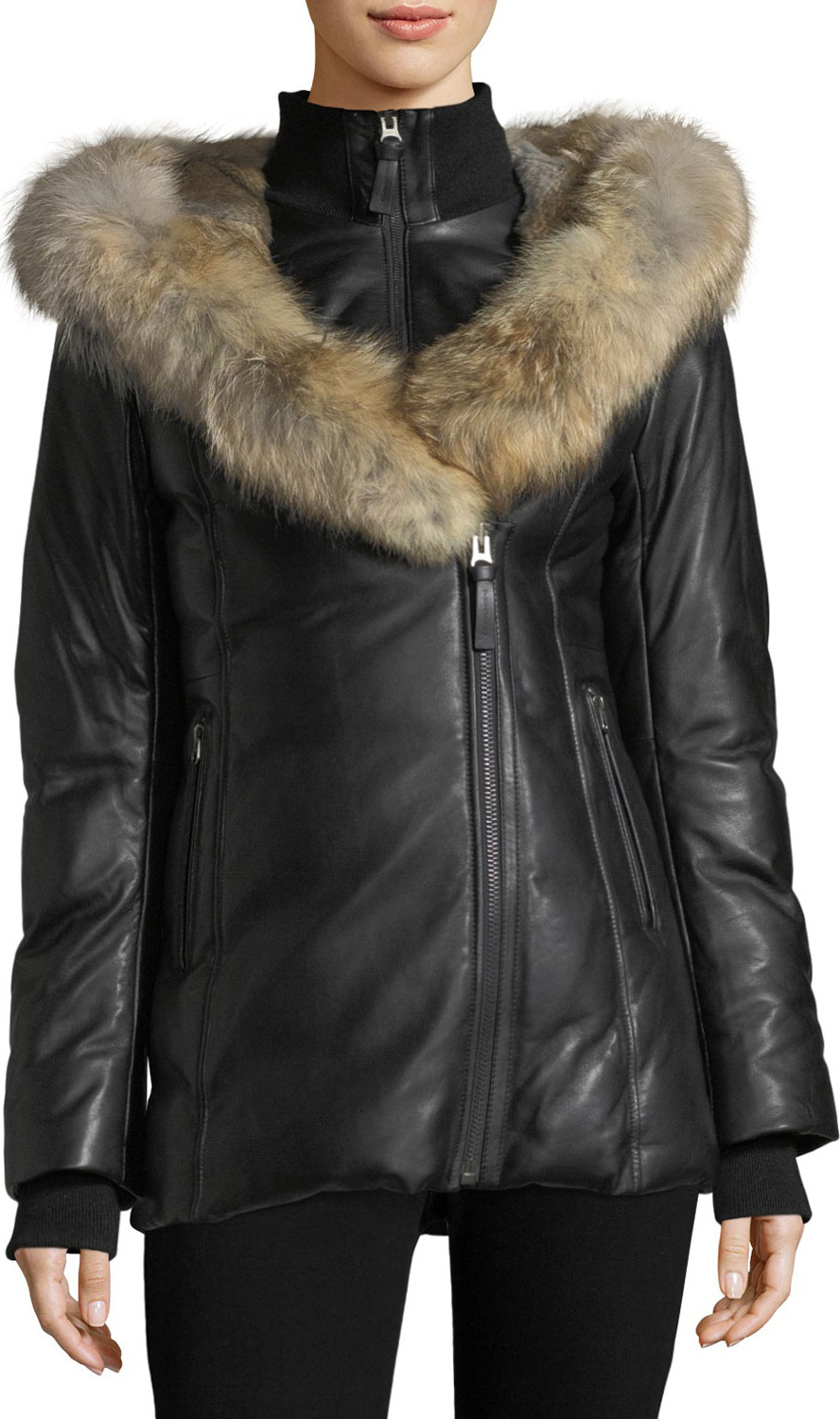 Mackage Ingrid Leather Jacket w/ Fur Collar