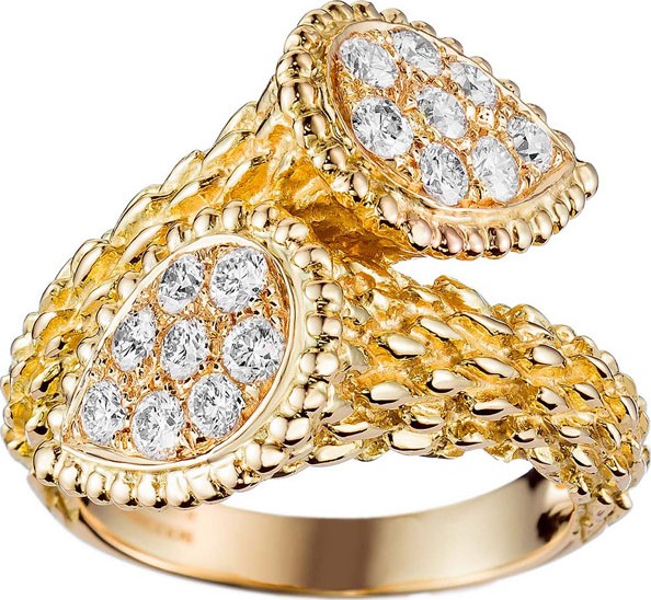 Boucheron Serpent Boheme 18k Rose Gold Diamond Bypass Ring, Size 55