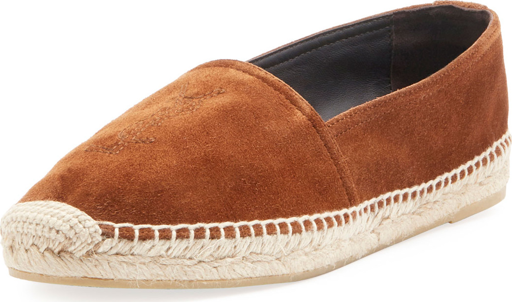 Saint Laurent Flat Logo Suede Slip-On Espadrille Flat