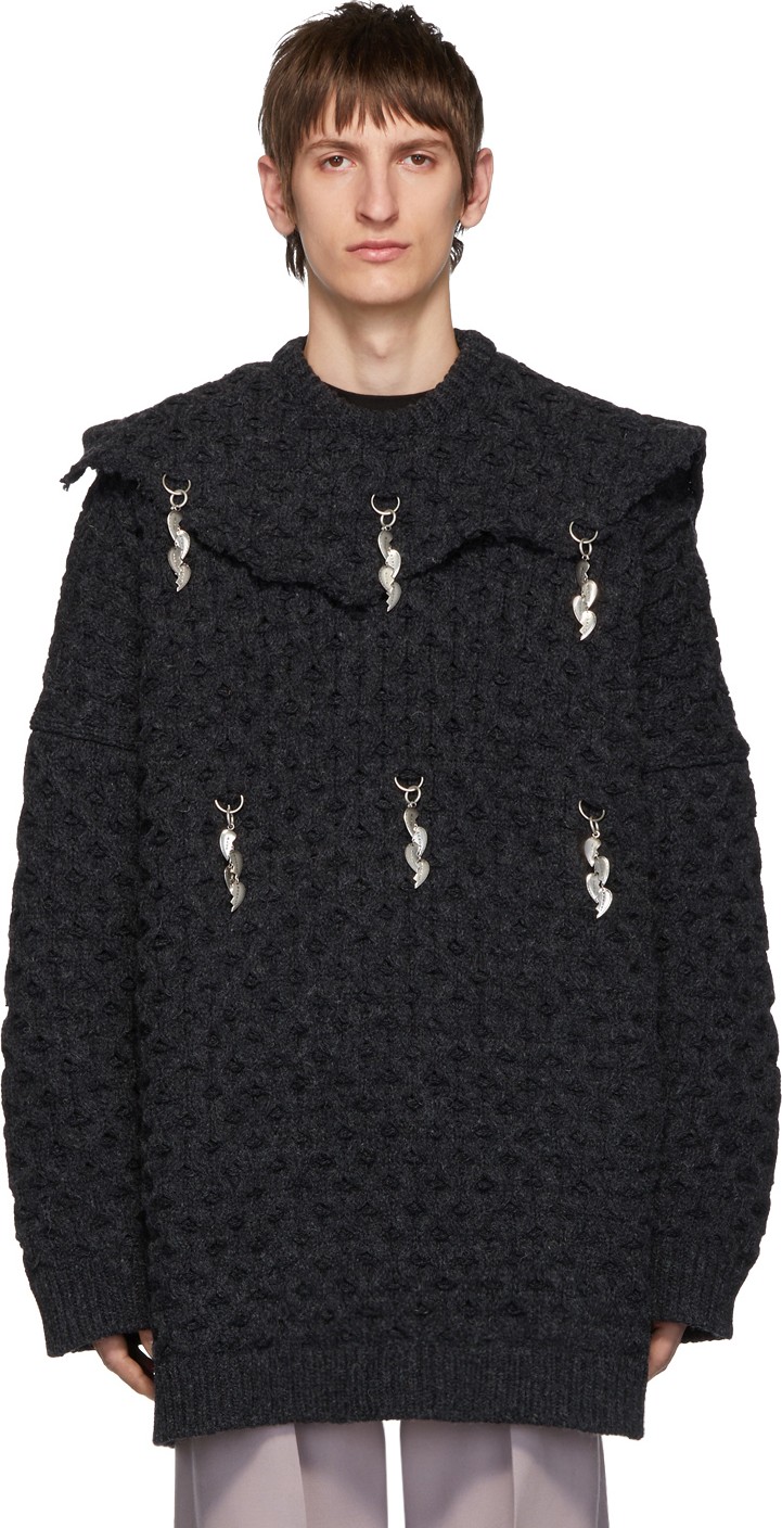 Raf Simons Grey Wool Open Honey Stitch Sweater