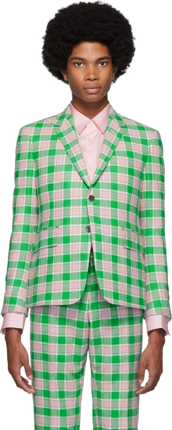 Thom Browne Green & Pink Flannel Check Blazer