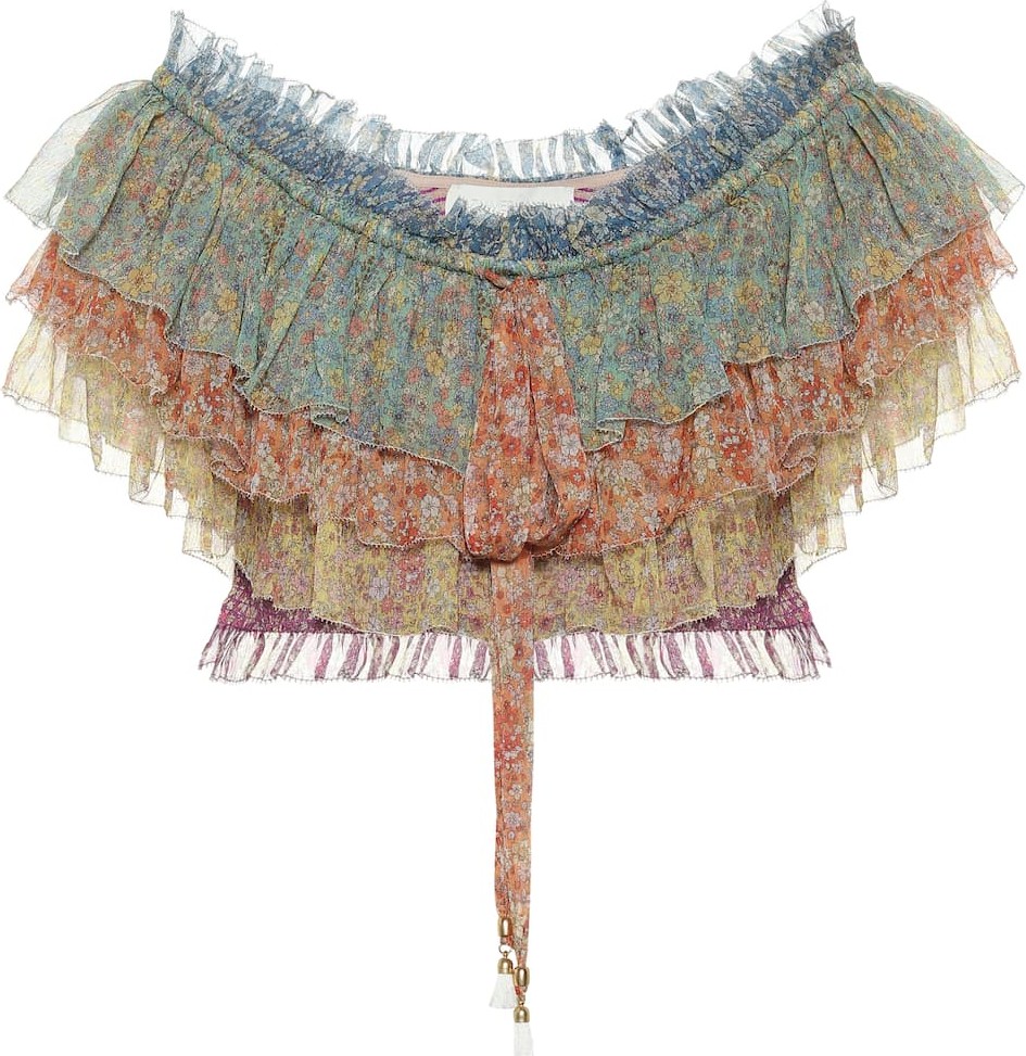 Zimmermann Floral silk cropped off-shoulder blouse Zimmermann Floral silk cropped off-shoulder blouse