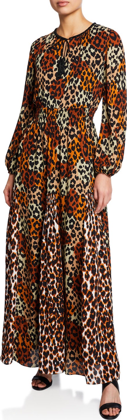 KOBI HALPERIN Kiana Animal-Print Long-Sleeve Peasant Dress KOBI HALPERIN Kiana Animal-Print Long-Sleeve Peasant Dress